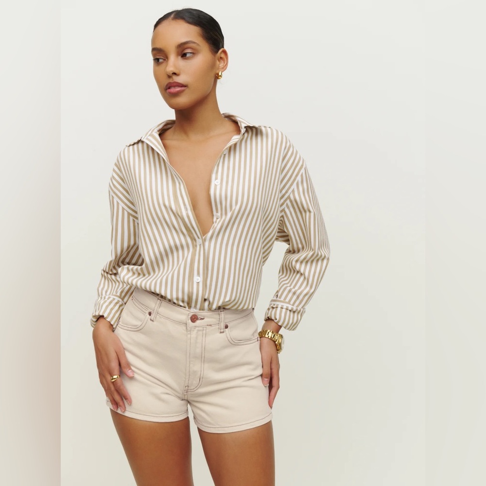 Reformation Cowboy high rise jean shorts